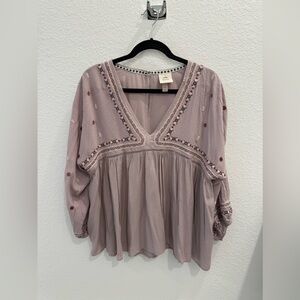 Knox Rose Purple Boho Embroidered Blouse - XXL